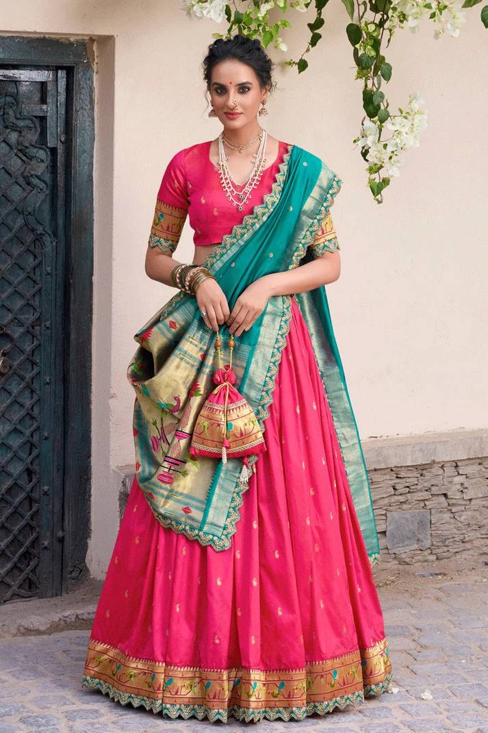 South Indian Style Pink Color Pattu Half Saree For Women
